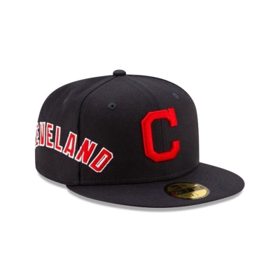 Blue Cleveland Indians Hat - New Era MLB Slant 59FIFTY Fitted Caps USA7419253